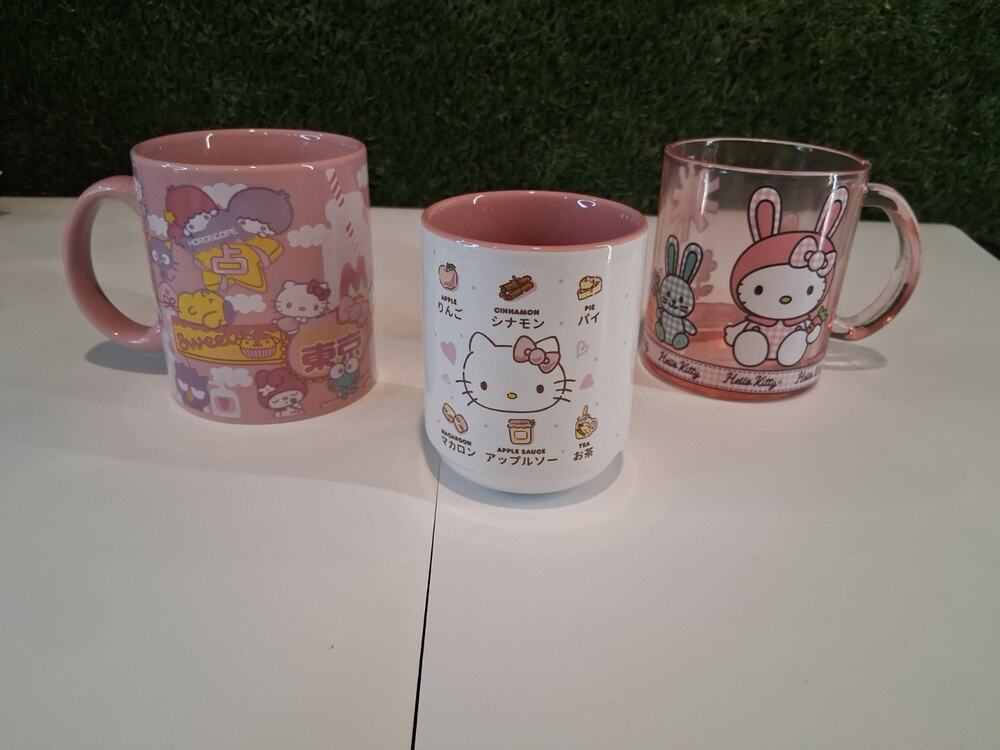 Sanrio Hello Kitty & Friends Mugs Lot Set of 3 Ceramic Acrylic Silver Buffalo...